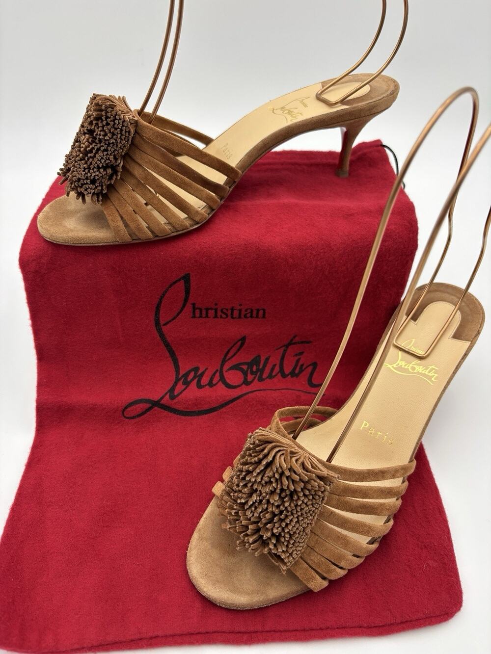 Christian Louboutin Belbrossa 55 Slides Biscotto Brown Suede Size 37.5 / 7.5